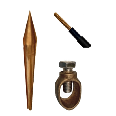 Kit Básico para Tierra Física con Varilla de  5/8" de 1.5 m de Largo, Opresor y 10 Metros de Cable Negro  6 Awg. | TG-KIT-VAR15