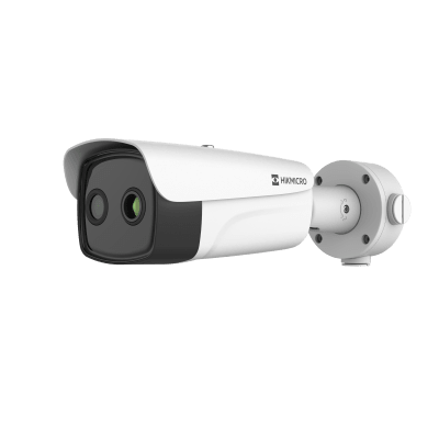 Cámara Bullet Dual Térmica y Óptica/ 256×192 Térmico + 5MP Óptico / IA para Detección Humana y Vehicular / Medición Temperatura -20°C a 150°C / Detección Fuego y Fumadores / IP67 | HM-TD2638-35/G1/T3Y