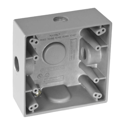 Caja Cuadra de 1/2" a Prueba de  Intemperie/ Cuenta con 3 salidas. | RC-0502