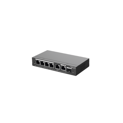 Switch Administrable con 4 puertos Gigabit PoE, 2 Uplink Gigabit y 1 Uplink Gigabit para Fibra SFP en combo, gestión gratuita desde la nube | RG-ES206GS-P