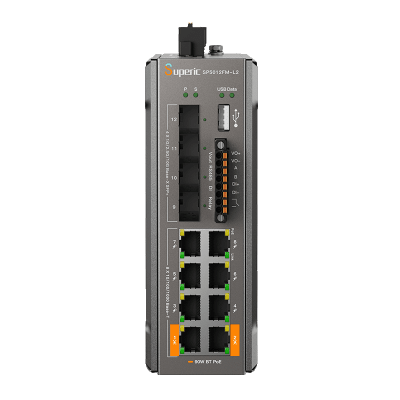 Switch de Red SP5012FM-L2 (V2) / 8 Puertos 10/100/1000Mbps PoE / 4 Puertos SFP 1000M/2.5G/10Gbps / Capacidad de Conmutación 96Gbps / Alimentación Dual DC / Instalación DIN-rail, Pared o Escritorio / Certificaciones CE, FCC, RoHS, UKCA | SP5012FML2(V2)