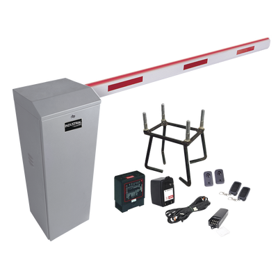 Kit COMPLETO Barrera Derecha XB / Brazo de 5 Metros con Iluminacion LED Rojo-Verde / Incluye Sensor de masa, Transformador, Lazo, Ancla, Fotoceldas 2 Controles Inalámbricos | KIT-XBS-LED-R