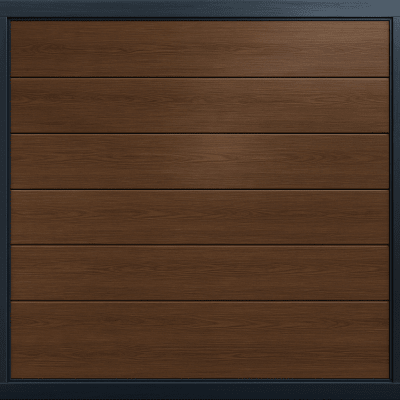 Puerta de Garage de Alta Calidad / Linea Central / Imitacion madera / oscura / 18x8 pies / AISLADA / Estilo Americana. | APDOOR-188B
