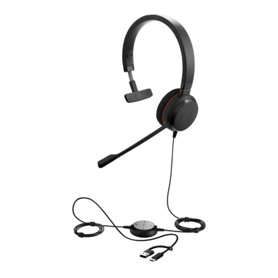 Jabra Evolve 20 Mono con Conexión USB C/A, Micrófono con Cancelación de Ruido de Ultima Generación, Configuración Plug and Play (4993-829-269) | EVOLVE20MONOUCUSBC/A