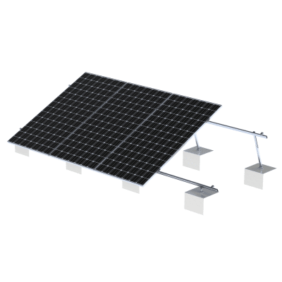 Sistema de Montaje Solar VEKTOR21 / Estructura Ajustable Aluminio AL6005-T5 / Patas Frontales y Ajustables / Bases Cemento Personalizables / Ángulos 10°-30° / Torque 11-13 Nm | VEKTOR21