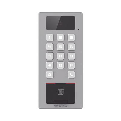(PoE / 2 Relays) Terminal de Control de Acceso / Videoportero Multiapartamento Llamada a App / Teclado / Exterior Antivandálico IP65 & IK09 / Huella, Tarjeta, Código QR, PIN o App Hik-Connect  / Cámara 2 MP compatible con NVRs | DS-K1T502DBFWX-C-E1