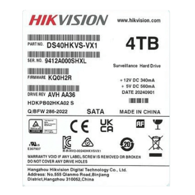 Disco Duro Enterprise 3.5" 4 TB / Hikvision / 7200 RPM / SATA / Alto Rendimiento / Recomendado para NVRs HIKVISION | DS40HKVS-VX1