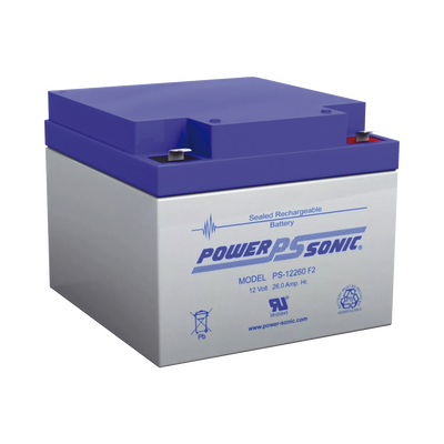 Batería 12V, 26AH, Para Respaldo, Tecnologías AGM/VRLA, 5 Años Vida Útil, Terminales F2, Reconocida UL | PS-12260-F2