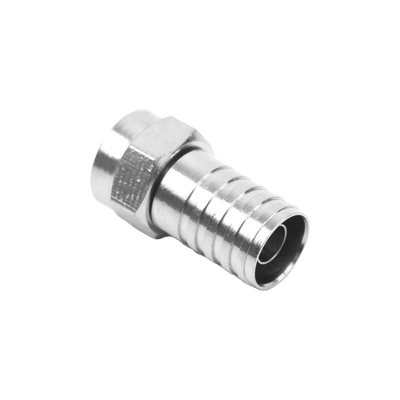 Conector F Macho, Plegable de Doble Blindaje para cable RG-59, Cuerpo de Bronce Niquelado. | TT-CON-535