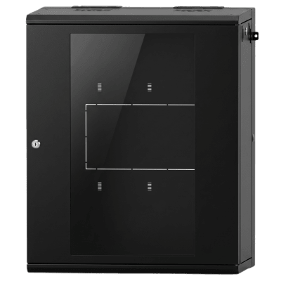 Gabinete Rack / 16 Unidades Rack (UR) / Puerta Cristal Templado / Montaje Pared / Acero Calibres 18-22 / Abatible 120° / Ventilación 120 mm | SR-19-16-GAPV5