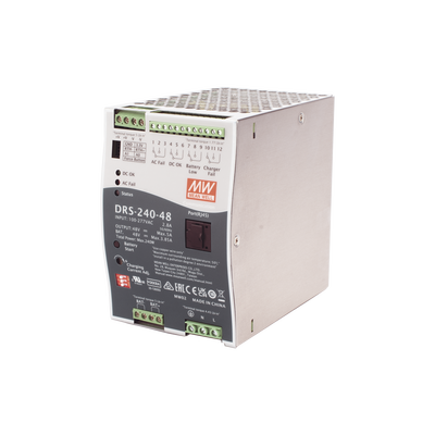 Fuente de Poder Industrial de 240W con Cargador de Baterías, salida 48Vcc, 5A, para montaje Riel Din | DRS24048