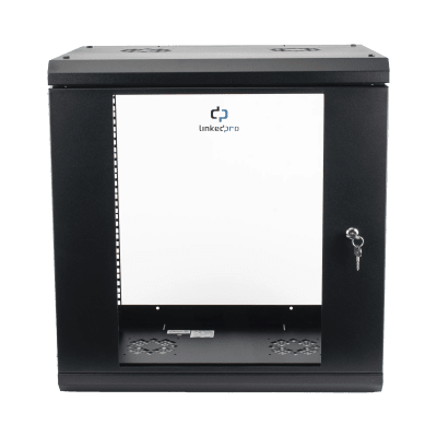 Gabinete de Pared con Puerta de Cristal Templado, 455mm de Profundidad, 12U Rack de 19'', Acero Reforzado | SR1912LH3GA