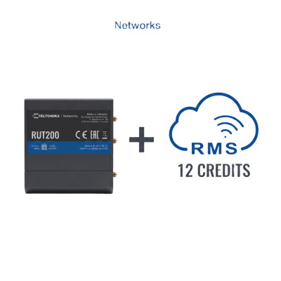 Router Celular Industrial / 4G LTE Cat 4 / 150 Mbps / Wi-Fi 2.4 GHz / -40°C a 75°C / Gestión RMS 1 Año | RUT200+1YRMS