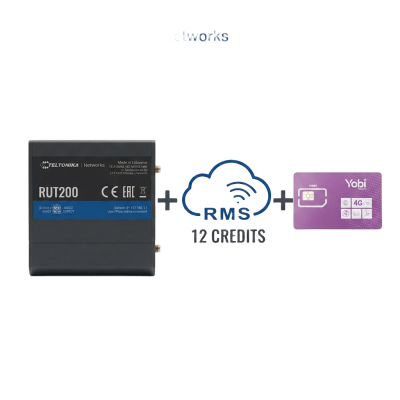 Router Teltonika LTE/4G RUT200 + 12 creditos RMS  + SIM de YOBI de 1GB por Mes durante un año de servicio (solo datos) | RUT200+1YRMS+1GBYOBI