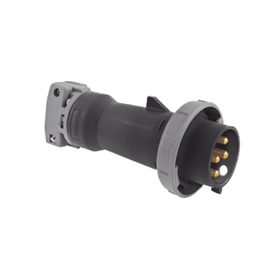 Enchufe Macho Pin and Sleeve Trifásico / 60 A 600 VCA 3 Fases / 3 Polos 4 Hilos / Hermético / Grado Industrial / Color Negro. | HUB-HBL-460-P5W