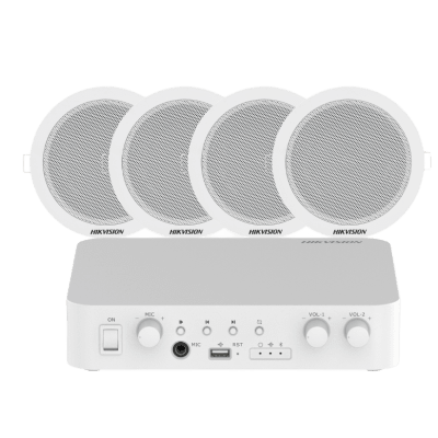 Kit de amplificador compatible con Spotify | bluetooth | 4 altavoces para plafón | sistema 100v | 2 canales con control de volumen independiente | música ambiental | DSQAEKIT0206/ST