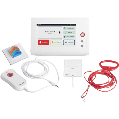 Kit de Habitación Hospitalaria PRO / Terminal IP 7" Táctil + Pulsador Cama IP67 + Luz Cuatricolor + Tirador Baño / Comunicación Paciente-Enfermero VoIP SIP / PoE / Antibacteriano | KIT-NX1021-ROOM