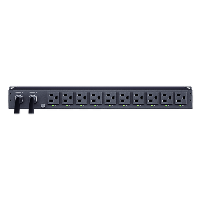 PDU ATS (Fuente Redundante Auto-transferible) Monitoreable, Para Distribución de Energía, 2 Entradas 120 Vca NEMA5-15P, Con 10 Salidas NEMA 5-15R, Horizontal 19in, 1UR | PDU44001
