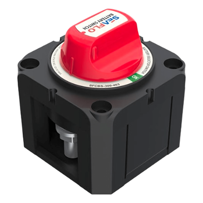 Interruptor Desconexión Batería Monocircuito ON/OFF, 275A DC Continuo, 900A DC Arranque, Terminales Cobre Estañado, IP68, Montaje Superficie/Panel, Cumple ABYC/UL/SAE | SFCBS-300-202