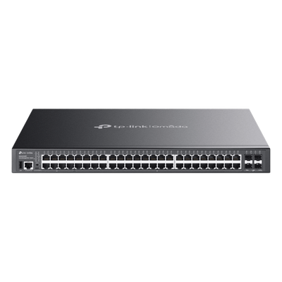 Switch Lite L3 Gestionable Apilable / 48 Puertos Gigabit PoE++ / 4 Slots 10G SFP+ / Presupuesto PoE 770W / Fast PoE y Perpetual PoE / Apilamiento Físico de 4 Unidades / L3: RIP, OSPF, VRRP / Gestión Cloud Omada SDN | SG5452XMPP