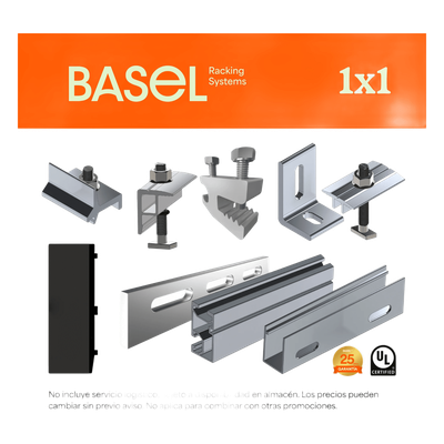 Sistema de Montaje Solar BASEL / Flat Roof Single Row / 1 Modulo / Riel N RAIL 4.72 / Soportes N3 BASEL / Resistencia Viento 140 km/h / Inclinacion 15 Grados | KITBASEL1X1