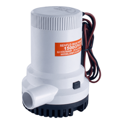 Bomba de Achique Sumergible SEAFLO SFBP1-G1500-01 / 1,500 GPH (5,678 LPH) / 12V CD / No Automática / Alta Eficiencia / Filtro Extraíble / Bajo Consumo / Para Panel o Interruptor de Flotador | SFBP1-G1500-01