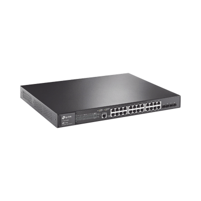 Switch L2+ Omada PoE+ / 24 Puertos PoE+ 10/100/1000 Mbps / 4 Puertos SFP 1G / 2 Puertos Consola (RJ45 y microUSB) / Administración Centralizada Omada o Stand-Alone / Multicast IGMP / Calidad de Servicio / Presupuesto PoE 384W / Montaje en Rack | TL-SG3428MP