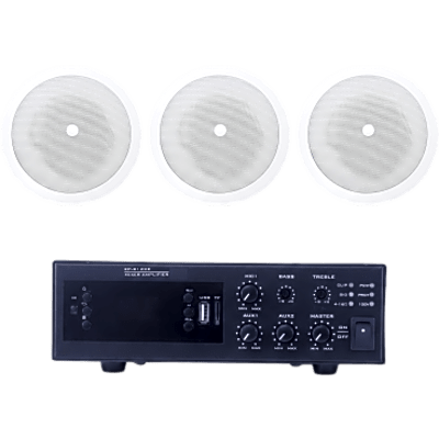 KIT de Amplificador de 120W para Escritorio | 3 Altavoces de Plafón de 5" | 3.75 - 30W | Sistema 70/100V | EPB120E/3CS