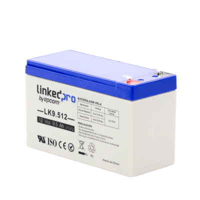 Batería 12 V / 9.5 Ah / UL / Tecnología AGM / Vida útil promedio 5 años / Para uso en equipo electrónico, Alarmas de Intrusión / Incendio/ Control de acceso / Video Vigilancia / Terminales F1 ( Incluye adaptador F | LK9.512