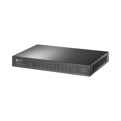 Switch de escritorio PoE+, no Administrable 8 puertos 10/100/1000 Mbps + 1 puertos 10/100/1000 Mbps (Uplink) + 1 puerto SFP, 63W | TL-SG1210P