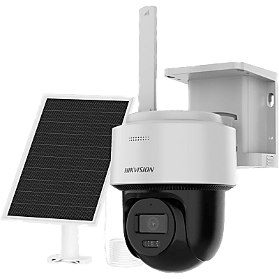 Kit Solar IP All in One / AOV / 4 Megapixel / Lente 2.8 mm / Panel Solar 8W + Batería Litio 9000 mAh / SIM 4G Integrada / Audio Bidireccional / Dual Light / IP66 / 0.68 ft x 0.43 ft x 0.93 ft | DS-2CFSP4/4G-SIM