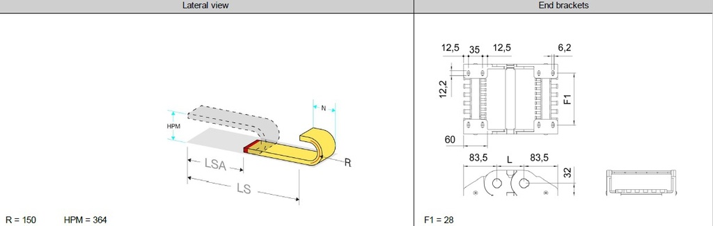SSMEC  Cadena portacables de nailon con travesaños abatibles  Mod: E4-42-02-150 cantidad:2,010mts