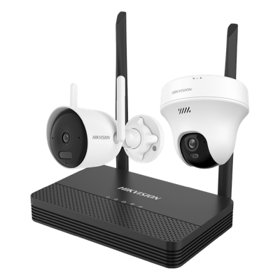 Kit IP Inalámbrico / NVS 4 Canales / 2 Cámaras Wi-Fi 2 Megapixel / Dual Light 30 m (98.4 ft) / Audio Bidireccional / Lente 2.8 mm 97° | NKS4223WBTH