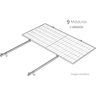 Sistema de Montaje Solar / Techo Plano / 1 Módulo / Resistencia Viento 140 km/h / Inclinación 15° / Área 4 m² (43.1 ft²) | KITBASEL1X9A0