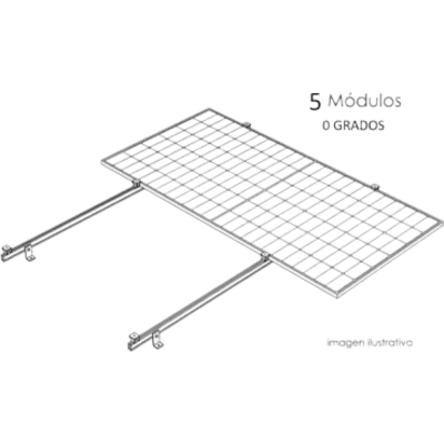 Sistema de Montaje Solar para Techo Plano / 1 Módulo / Resistencia Viento 140 km/h / Inclinación 15° / Área 4 m² (43.1 ft²) / Riel 2.14 m (7.0 ft) | KITBASEL1X5A0