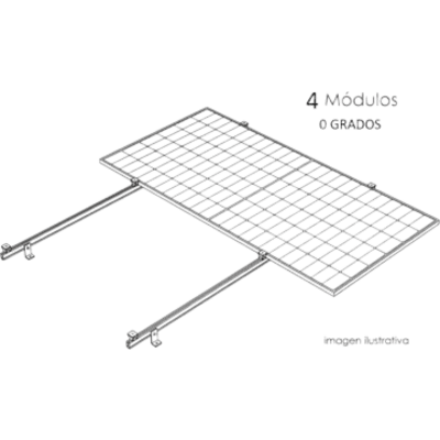 Sistema de Montaje Solar / Techo Plano / 1 Módulo / Viento 140 km/h / Inclinación 15° / Área 4 m² (43.1 ft²) | KITBASEL1X4A0
