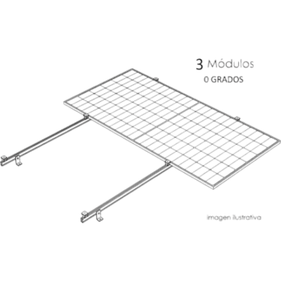 Sistema de Montaje Solar / Techo Plano Single Row / 1 Módulo / Riel N-S 2.14 m / Resistencia Viento 140 km/h / Inclinación 15° / Área 4 m² (43.1 ft²) | KITBASEL1X3A0