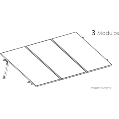 Estructura de Montaje Fotovoltaico / Losa Plana / Configuración 1x3 / Viento 170 km/h / Inclinación 10° / Rieles E-O 3.55 m (11.65 ft) / Rieles N-S 2.14 m (7.02 ft) / Altura 0.52 m (1.71 ft) / Área 10 m² / Módulos 645 | KITBASEL1X3