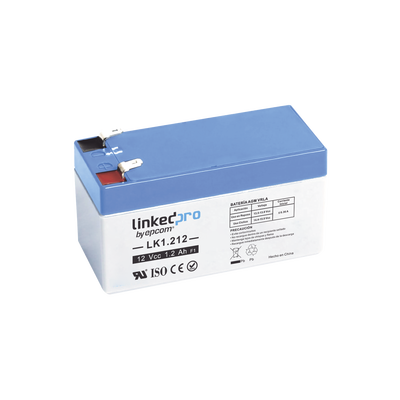 Batería 12 V / 1.2 Ah / UL / 5 Años vida útil promedio / Para uso en equipo electrónico /Alarmas de Intrusión / Incendio/ Control de acceso / Video Vigilancia / Terminales F1  ( Incluye adaptador F2 ) | LK1.212