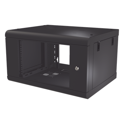 Gabinete de Pared de 6U con Puerta de Cristal Templado, 479.5 mm de Profundidad, Rack de 19'', Acero Reforzado Color Negro. | SR-1906-LH2G