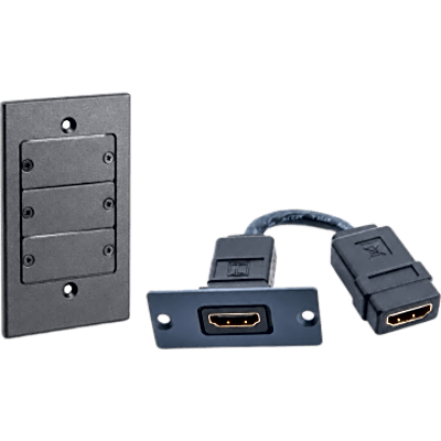 Kit Wall Plate HDMI | Frame 1 Gang METAL Versión USA | Inserción HDMI Espacio Simple | Incluye Inserciones en y Tornillos | Negro | FRAME1G/WH(B)