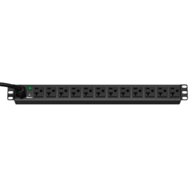 PDU ES2P Básico para Distribución de Energía, Enchufe de Entrada NEMA 5-20P, Con 12 Contactos NEMA 5-20R, Instalación Horizontal de 19in, 1UR, 20 Amp, 120 Vca | E12B19M