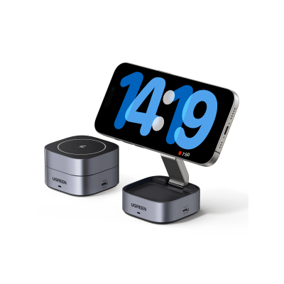 Cargador Inalámbrico Magnético 2 en 1 UGREEN / 25W Máximo Potencia Total / Carga Simultánea iPhone + Smartwatch / Compatibilidad MagSafe y No MagSafe / Puerto USB-C 20W + USB 5W / Diseño Compacto | 35278