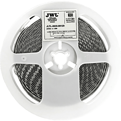 Tira LED de 5 metros / Luz Cálida 2700K /11W por metro / 24 VDC / 8 mm de Ancho / 120 LEDs por metro / Angulo de Luz de 140° / IP20 / Policarbonato / Corte cada 5 cm. | JLTL283508120C