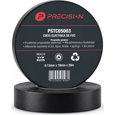 Cinta de Aislar Eléctrica / Vinilo PVC / Espesor 0.13 mm / Ancho 19 mm / Longitud 20 m (65.6 ft) / Aislamiento 600 V / Retardante a la Flama | PST-C050-03