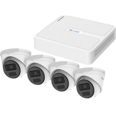 Kit IP 2 Megapixel / NVR de 4 Canales con 4 Puertos PoE+ / 4 Cámaras IP Turret para Exterior / H.265+ / IR 20 m (65.6 ft) / IP67 | KIT-IP4T-2MP