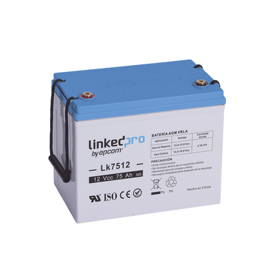 Batería 12 Vcc / 75 Ah / UL / Tecnología AGM-VRLA / Vida útil promedio de 5 años / Para uso en equipo electrónico / Sistemas de emergencia y aplicaciones fotovoltaicas Terminales T3 | LK7512