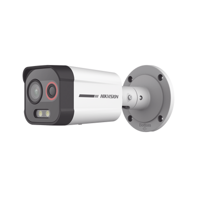 Cámara Bala IP Térmica y Óptica Biespectral / Análisis de Video (VCA) para Protección Perimetral / Clasifica Vehículo/Humano / Térmica 96 x 72 / Óptica 4 MP ColorVu / IP67 / Audio y Alarma Visual | DS-2TD2608-1/QA