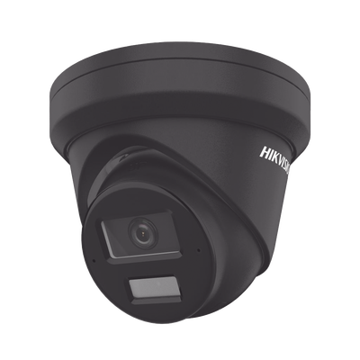 [Dual Light + 2 Micrófonos de Doble Matriz] Turret IP 4 Megapixel / Color Negro / Lente 2.8 mm / 30 mts Luz Blanca + 30 mts IR / ACUSENSE / Exterior IP67 / WDR 120 dB / PoE / ONVIF / Micro SD / Metal / ACUSEARCH | DS-2CD2343G2-LI2U(BLACK)
