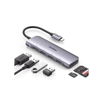 HUB USB-C (Docking Station) 6 en 1 | HDMI 4K@30Hz | 3 Puertos USB 3.0 | Lector Tarjeta SD + Micro SD (TF) Uso Simultáneo | Chip de Última Generación | Potente Disipación de Calor |  Caja de Aluminio. | 20956A